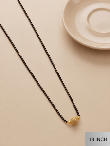 8 MM Ball Mangalsutra | 18 Inch Black Bead Chain with Gold Plated Ball Pendant