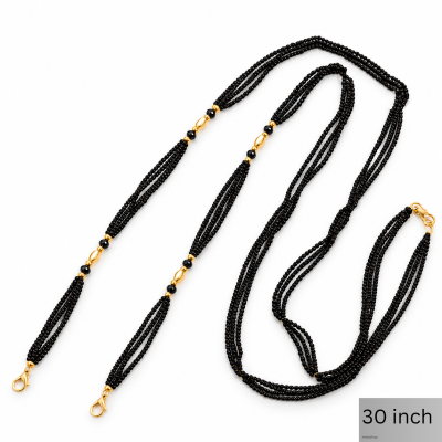 30-Inch Black Beaded Moti Chain with Gold-Plated Spacers & Clasp