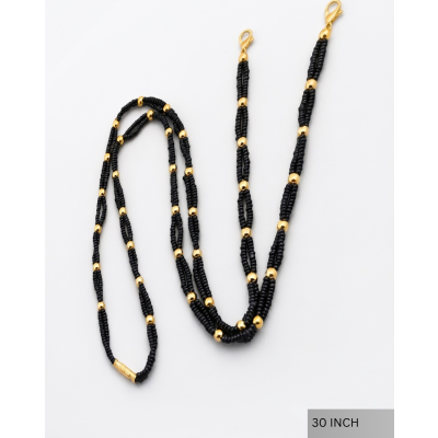30 Inch Black Bead Gold-Plated Mangalsutra Chain