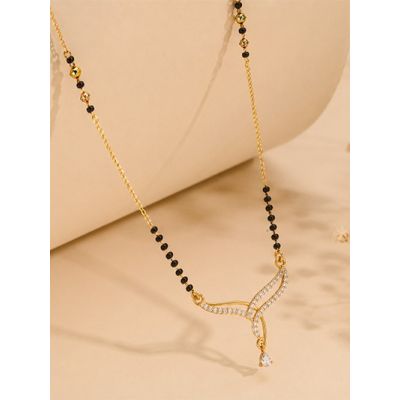 Gold-Plated Black Bead Chain with CZ Studded Leaf Pendant