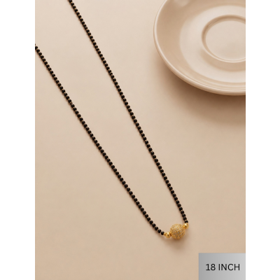 8 MM Ball Mangalsutra | 18 Inch Black Bead Chain with Gold Plated Ball Pendant